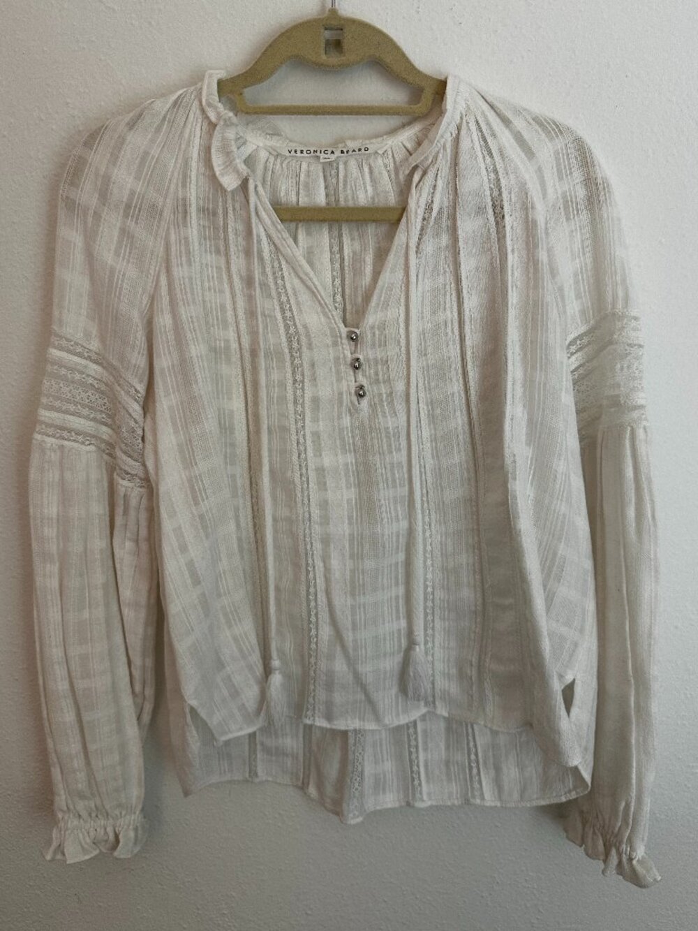 Veronica Beard White Eyelet Peasant Top